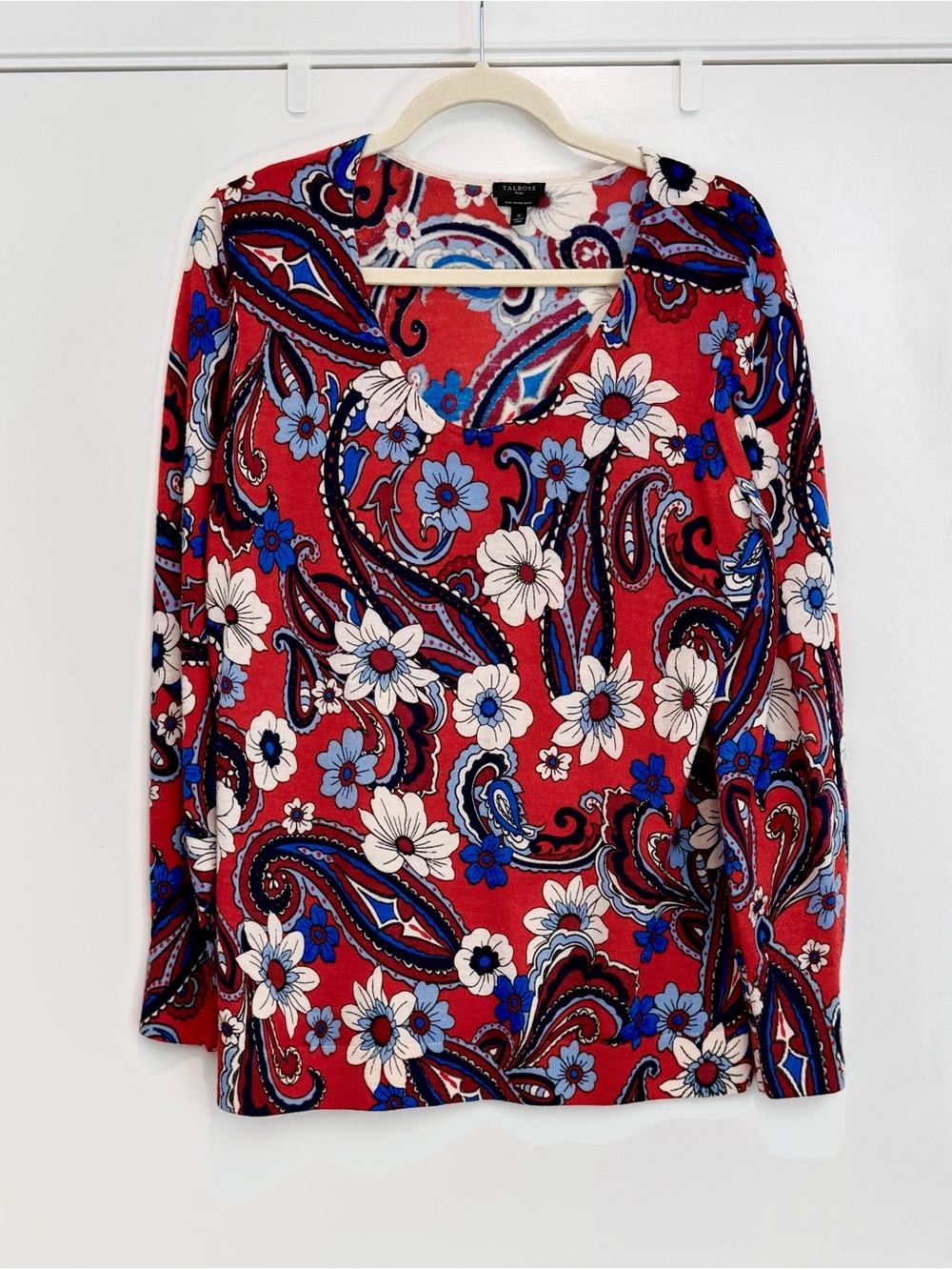 Talbots Red Paisley & Floral Crewneck Sweater